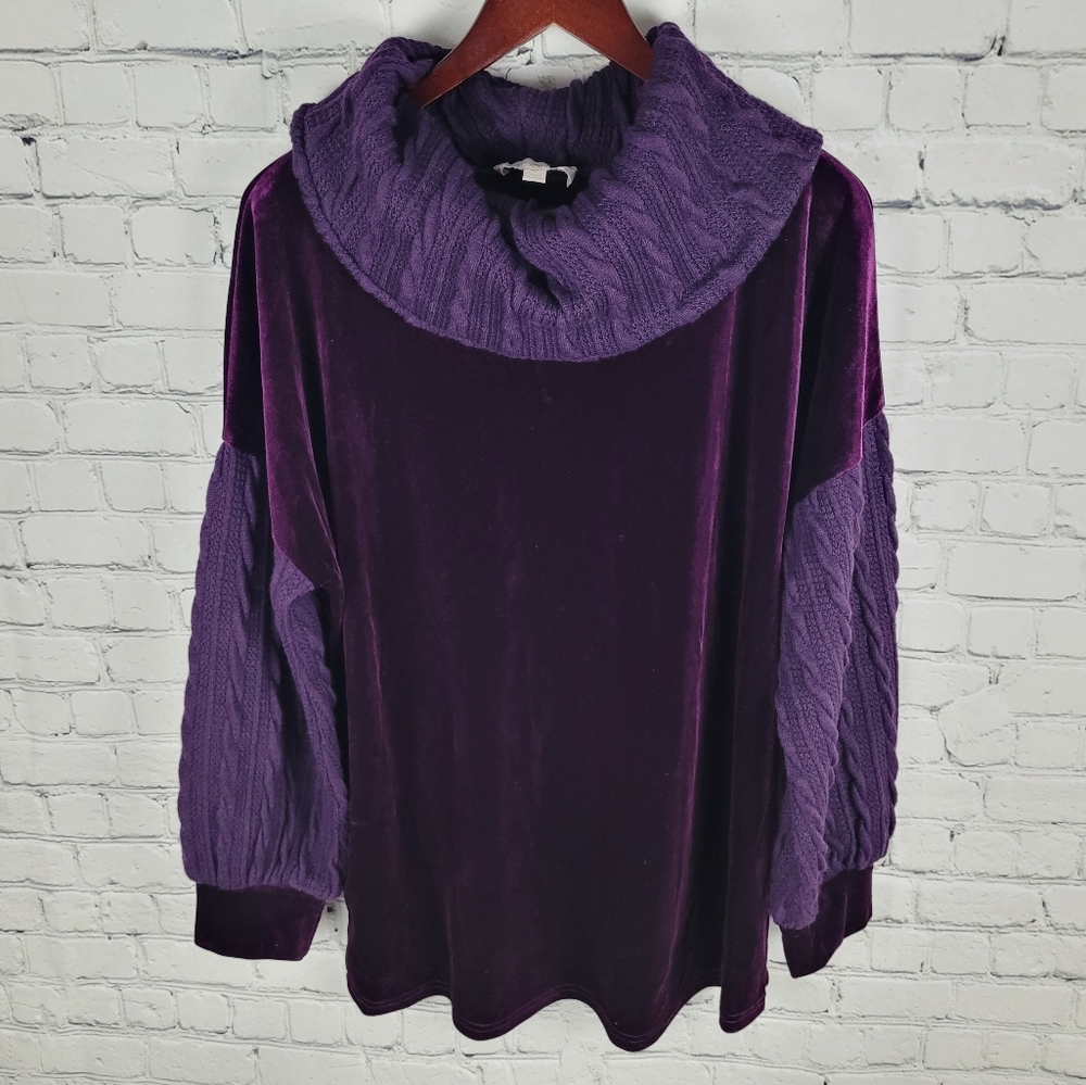 WEEKEND by SUZANNE BETRO | velvet & cable knit cowl neck sweater